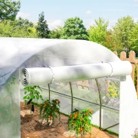 Outsunny Copertină pentru Seră din PE cu 8 Ferestre, Ușă Rulabilă și Margini Îngropate, 4x3x2 m, Alb(m-9)