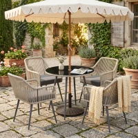 Outsunny Parasol inclinable rond Ø 264 cm avec volants tissu polyester haute densité anti-UV mât démontable 8 baleines - crème(m-2)