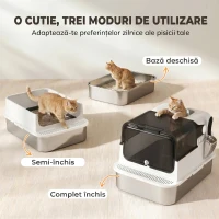 PawHut Litieră Închisă pentru Pisici din Oțel Inoxidabil, 52 L, cu Capac Rabatabil, Ușă Dublă și Lopățică, Alb(m-6)