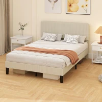 HOMCOM Cadru de Pat 140x200 cm cu Tăblie Tapițată Reglabilă pe Înălțime și Șipci, Catifea Canelată, Gri(m-8)
