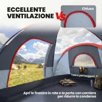 Outsunny Tenda da campeggio 4-5 posti idrorepellente con protezione UV, 4,5x2,2x1,8 m, grigia(m-6)
