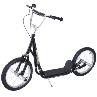 HOMCOM Patinete Scooter para Niños de +5 Años con Neumáticos Inflables Grandes de 16 Pulgadas con Frenos y Manillar Ajustable en Altura 143x58x92-100 cm Negro(m-11)
