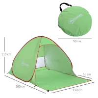 Outsunny Tenda da Spiaggia Pop Up con Protezione UV 30+ e Borsa di Trasporto, 200x150x119 cm, Verde(m-3)