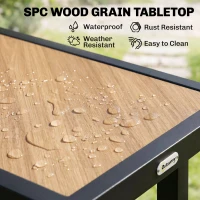 Outsunny Metal Garden Coffee Table, Outdoor Side Table with SPC Woodgrain Tabletop for Outside, Garden, Balcony, Porch, 100 x 53 x 46cm, Brown(m-4)