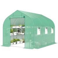 Outsunny Serre tunnel de jardin 6m², serre de jardin avec étagères, porte et 6 fenêtres, cadre en acier galvanisé, vert(m-12)