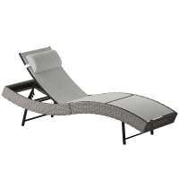 Outsunny Chaise longue en résine tressé, bain de soleil avec dossier réglable 5 positions et appui-tête, 198 x 61 x 44 cm, gris
