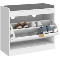 HOMCOM Bancă pentru pantofi, banc de depozitare, șezut captușit, sertar basculant, front cu model 60 x 26 x 52,5 cm, alb(m-8)