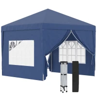 Outsunny Carpa Plegable con 4 Paredes Desmontables 3x3 m Cenador de Jardín con Bolsa de Transporte Impermeable Anti-UV Azul(m-1)