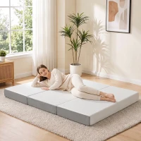 HOMCOM Colchão Dobrável em 3 Partes 140x190x15 cm Colchão de Apoio em Espuma Viscoelástica com Gel Branco(m-10)