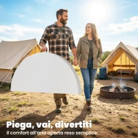 Outsunny Tavolo da Campeggio Pieghevole Rotondo in Metallo e HDPE, 120x120x74 cm, Bianco(m-5)