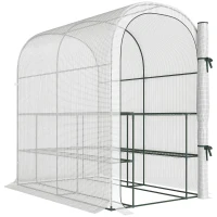 Outsunny Serre de jardin avec étagères, 123x187x189cm, petite serre avec porte enroulable, bâche PE haute densité 140 g/m², blanc(m-1)
