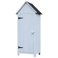 Outsunny Căsuță pentru Depozitarea Uneltelor din Lemn cu 3 Rafturi și Acoperiș Impermeabil din Bitum, 77,5x54,2x179,5 cm, Albă(m-1)