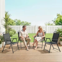 Outsunny Lot de 4 chaises de jardin pliantes avec accoudoirs, chaises d'extérieur avec assise large en textilène, noir(m-10)