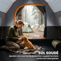 Outsunny Tente de camping familiale 5 pers. - tente tunelle ventilée - grande porte + 2 fenêtres gris clair(m-5)