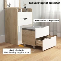 HOMCOM Măsuță de Toaletă cu Oglindă Rabatabilă și Scaun, Compactă, Stejar și Alb(m-6)