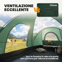 Outsunny Tienda de Acampada para 5-6 Personas Impermeable 3000mm+ con Bolsa de Transporte y Gancho 455x220x180 cm Verde(m-6)