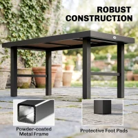Outsunny Metal Garden Coffee Table, Outdoor Side Table with SPC Woodgrain Tabletop for Outside, Garden, Balcony, Porch, 100 x 53 x 46cm, Brown(m-5)
