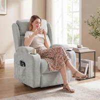 HOMCOM Fotoliu Ridicător Electric cu Masaj și Încălzire, Fotoliu Relax Electric din Chenille, Tetieră Rabatabilă, Gri Deschis(m-6)