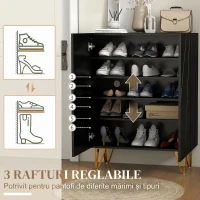 HOMCOM Dulap modern pentru pantofi, pentru 15-20 de perechi de pantofi, cu rafturi reglabile și închidere amortizată, negru(m-4)