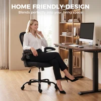 HOMCOM Chaise Bureau Ergonomique, Fauteuil de Bureau Maille, Accoudoirs Relevables, Hauteur Réglable, Fonction Bascule, Noir(m-8)
