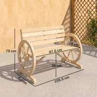 Outsunny Wagon Wheel Chair Bench Armrest Rustic Loveseat Wood Outdoor Garden, Natural(m-3)
