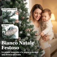 HOMCOM Albero di Natale Innevato Alto 180 cm con 910 Rami e Pigne, Base in Metallo Pieghevole, Verde(m-5)