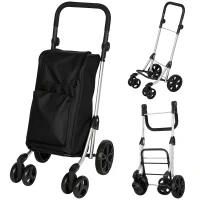 HOMCOM Carrinho de compras, bolsa de 46 litros, carrinho dobrável com bolsa térmica, alça ajustável, estrutura de alumínio, Preto(m-1)