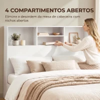 HOMCOM Cabeceira de Cama 140 cm com Arrumação e 4 Compartimentos Abertos para Quarto Branca(m-4)
