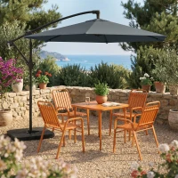 Outsunny Parasol déporté 3 m avec pied en croix et dalles lestage, parasol de jardin extérieur avec manivelle, gris foncé(m-2)