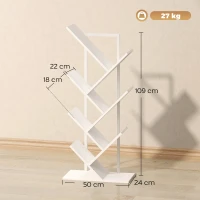 HOMCOM Bibliothèque Arbre à 7 Niveaux, Meuble de Rangement Industriel avec Cadre en Acier, 50x24x109cm, Blanc(m-3)