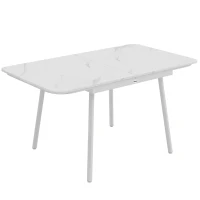 Outsunny Table de Jardin Rectangulaire pour 4-6 Personnes, Plateau en WPC et Cadre en Métal, Pieds Réglables, 140x80x75cm, Blanc(m-1)