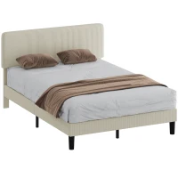HOMCOM Cadru de Pat 140x200 cm cu Tăblie Tapițată Reglabilă pe Înălțime și Șipci, Catifea Canelată, Gri(m-11)