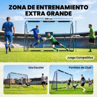 SPORTNOW Portería de Fútbol para Jardín 300x120x200 cm con Red Resistente Estructura Metálica y Piquetas para Suelo Negro(m-6)