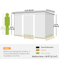 Outsunny Depozit de Grădină din Oțel cu 2 Orificii de Aerisire și 2 Uși Glisante, 280 x 130 x 172 cm, Gri Lemn(m-3)