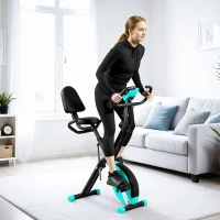 SPORTNOW Bicicleta Estática Dobrável com Resistência Magnética de 8 Níveis Encosto Volante Ecrã LCD e Banda de Resistência 43x97x109 cm Verde(m-10)