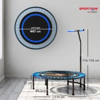 SPORTNOW Trambulină Fitness Ø145 cm cu Ghidon Reglabil pe 5 Poziții, 36 Arcuri Bungee și Capacitate 200 kg, Albastru(m-3)
