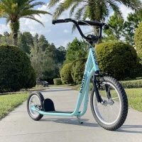 HOMCOM Scooter Patinete para Niños Mayores de 5 Años con 2 Neumáticos de Caucho Inflable con Doble Freno Manillar Ajustable en Altura Soporte 100 kg 135x58x88-94 cm Azul(m-10)