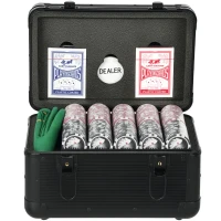 SPORTNOW Set Poker con 600 Fiches per 12 Giocatori con Valigetta, 2 Mazzi di Carte e Tappetino, Nero(m-1)
