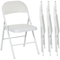 HOMCOM Set 4 Sedie Pieghevoli Imbottite in Finta Pelle PU e Metallo, 45x46x78 cm, Bianco(m-1)