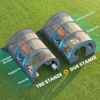 Outsunny Tenda da Campeggio 3 Posti Impermeabile con Zona Notte e Giorno, in Poliestere, 480x260x200 cm, Grigio e Blu(m-4)
