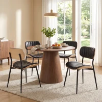 HOMCOM 2er-Set Esszimmerstühle, Stühle ohne Armlehnen, geschwungene Rückenlehne & PU-gepolsterte Sitzfläche, Schwarz(m-4)
