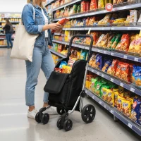 HOMCOM Carrinho de compras, bolsa de 46 litros, carrinho dobrável com bolsa térmica, alça ajustável, estrutura de alumínio, Preto(m-6)