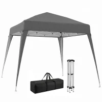Outsunny Carpa Plegable 2,4x2,4 m, Pop-up, Cenador Pabellón de Jardín, Altura Ajustable con Bolsa de Transporte, Anti-UV, Impermeable, Gazebo para Camping, Fiestas, Exterior, Gris(m-12)