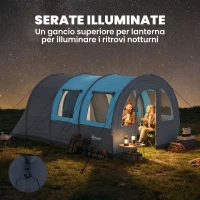 Outsunny Tenda da Campeggio 3 Posti Impermeabile con Zona Notte e Giorno, in Poliestere, 480x260x200 cm, Grigio e Blu(m-5)