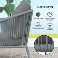 Outsunny Canapé de jardin 2 places en résine tressée avec coussins canapé d'extérieur accoudoirs cadre en acier 112x72x76cm gris(m-5)