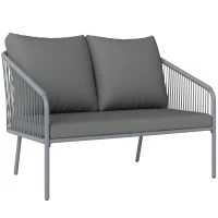 Outsunny Canapé de jardin 2 places en résine tressée avec coussins canapé d'extérieur accoudoirs cadre en acier 112x72x76cm gris(m-1)