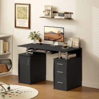 HOMCOM Escritorio de ordenador 120 x 55 cm con bandeja para teclado, 3 cajones, para dormitorio, hogar, negro(m-6)