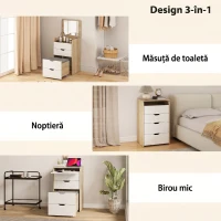 HOMCOM Măsuță de Toaletă cu Oglindă Rabatabilă și Scaun, Compactă, Stejar și Alb(m-4)