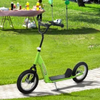 HOMCOM Patinete para Niños Mayores de 5 Años Scooter 2 Neumáticos Inflables de Caucho con Frenos Manillar Ajustable Pedal Antideslizante 117x52x80-85 cm Verde(m-10)