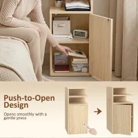 HOMCOM Slim Bedside Table Set of 2, Narrow Bedside Cabinet with Open Cubbies and Cupboard for Bedroom Living Room, Oak(m-6)